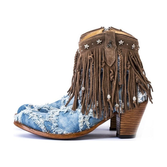 Botín vaquero con flecos marrones -Orla-